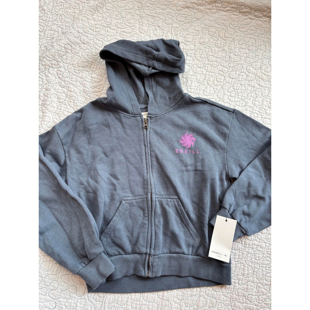 O'Neill Girls Charcoal Gray Full Zip‎ Hoodie Surf Graphic Sweatshirt Size Small